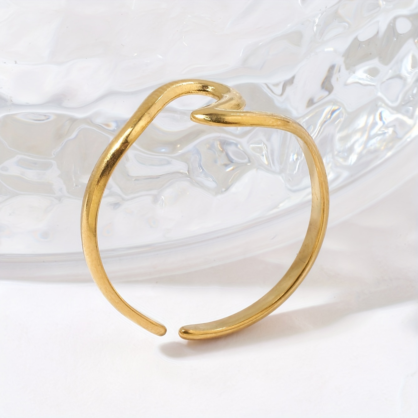 Wave Inspired Stainless Steel Open Ring for Women